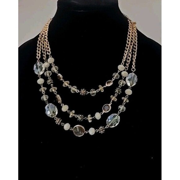Jules B Gold-tone Multi Strand Glass Beads Statement Necklace 22 1/2" - Picture 1 of 6